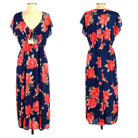 June & Hudson Blue Floral Wrap Dress (Size 1, Chest 33.5", Length 51.25") - Picture 2 of 6